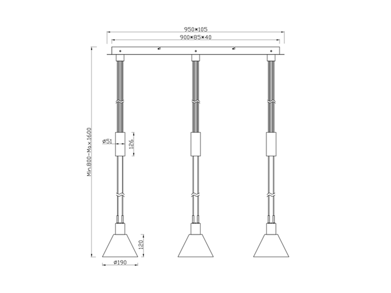 Höhenverstellbare Pendelleuchte STANLEY 3-flammig mit Rauchglas Schirmen B: 95cm