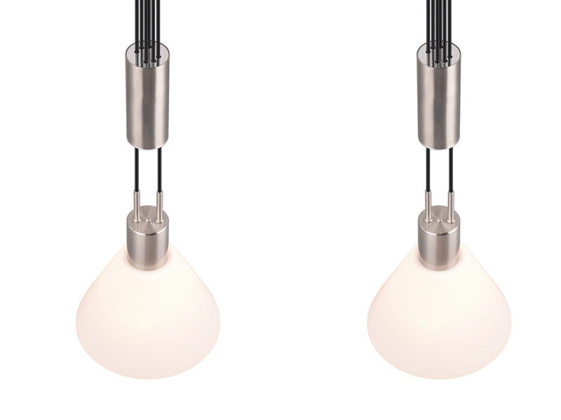 Höhenverstellbare LED Pendelleuchte 2-flammig mit Glasschirmen Weiß Breite 55cm