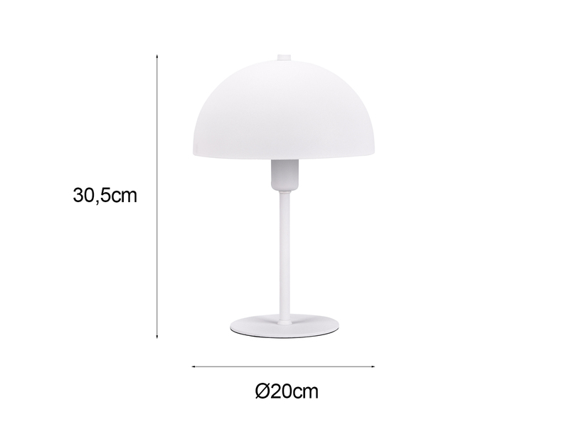 Tischleuchte NOLA aus Metall Weiß in Pilzform, Höhe 30cm