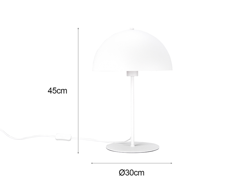 Große Tischleuchte NOLA Pilzlampe aus Metall in Weiß, Höhe 45cm