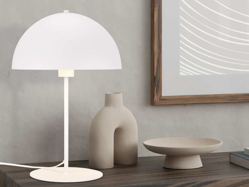 Große Tischleuchte NOLA Pilzlampe aus Metall in Weiß, Höhe 45cm