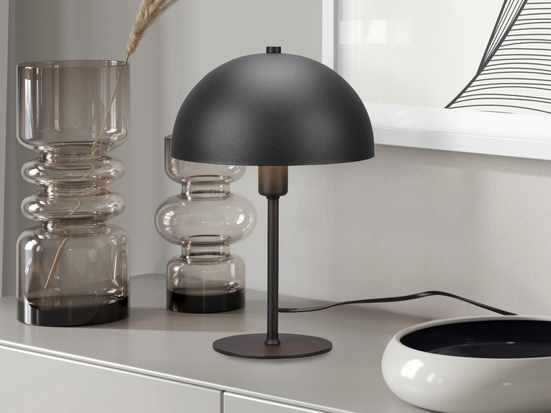 Tischleuchte Pilzlampe aus Metall Schwarz innen Gold mit E14 LED, Höhe 30cm