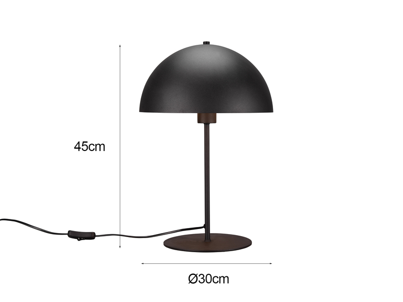 Große Tischleuchte Pilzlampe Metall Schwarz innen Gold mit E27 LED, Höhe 45cm