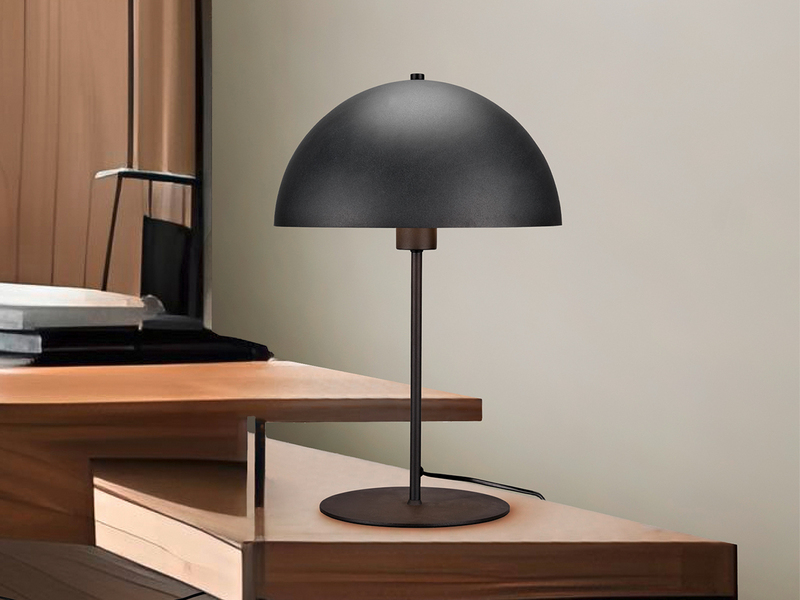 Große Tischleuchte Pilzlampe Metall Schwarz innen Gold mit E27 LED, Höhe 45cm
