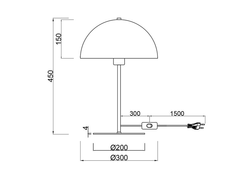 Große Tischleuchte Pilzlampe Metall Schwarz innen Gold mit E27 LED, Höhe 45cm