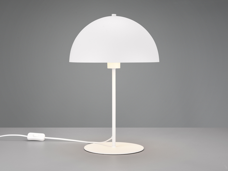 Große Tischleuchte Pilzlampe aus Metall in Weiß mit E27 LED, Höhe 45cm