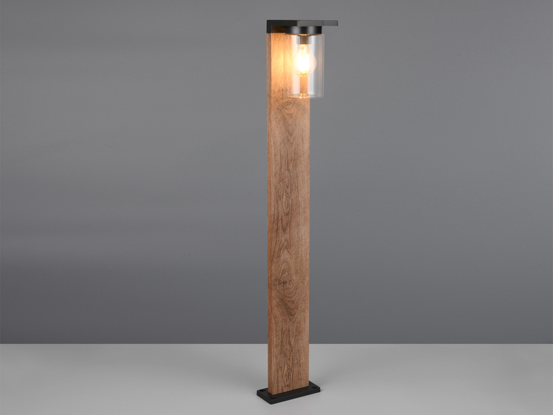 Wegeleuchte ARDILA aus Aluminium Holzoptik mit E27 Glasschirm, Höhe 100cm