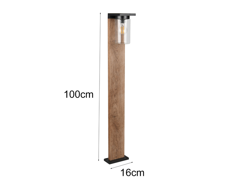 Wegeleuchte ARDILA aus Aluminium Holzoptik mit E27 Glasschirm, Höhe 100cm