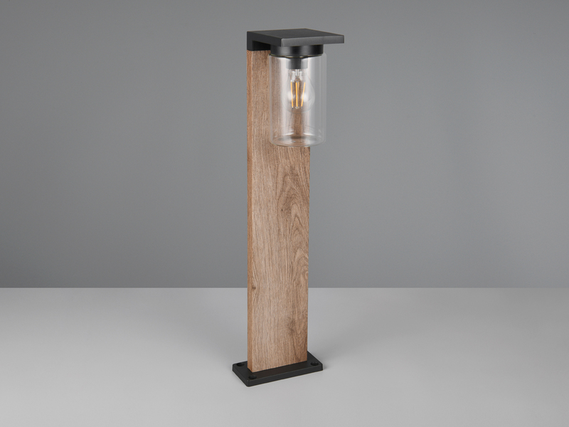 Wegeleuchte ARDILA aus Aluminium Holzoptik mit E27 Glasschirm, Höhe 65cm