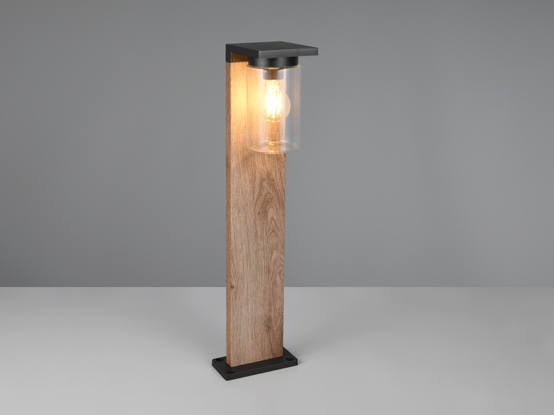 Wegeleuchte ARDILA aus Aluminium Holzoptik mit E27 Glasschirm, Höhe 65cm