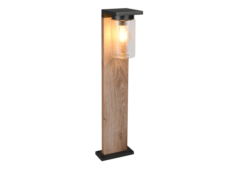 Wegeleuchte ARDILA aus Aluminium Holzoptik mit E27 Glasschirm, Höhe 65cm