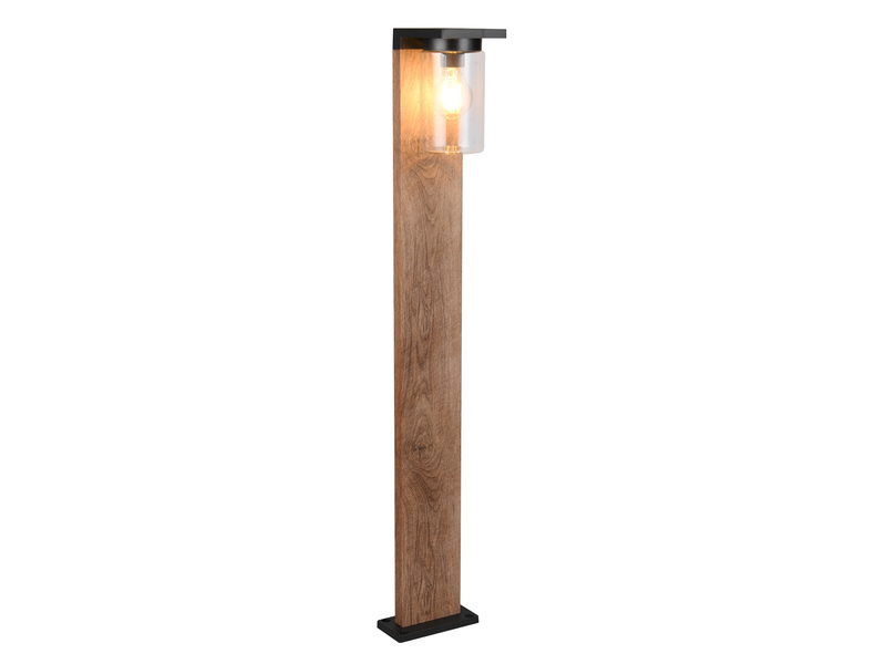 Wegeleuchte aus Aluminium Holzoptik mit E27 LED & Glasschirm, Höhe 100cm