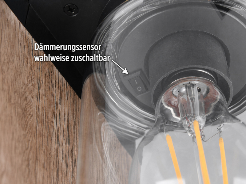 Wegeleuchte aus Aluminium Holzoptik mit E27 LED & Glasschirm, Höhe 100cm