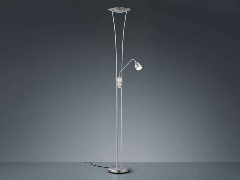 LED Deckenfluter ARIZONA mit Leselampe & Dimmer 180cm hoch, Silber matt