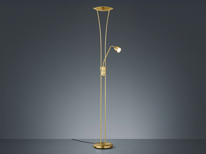 LED Deckenfluter ARIZONA mit Leselampe & Dimmer 180cm hoch, Messing