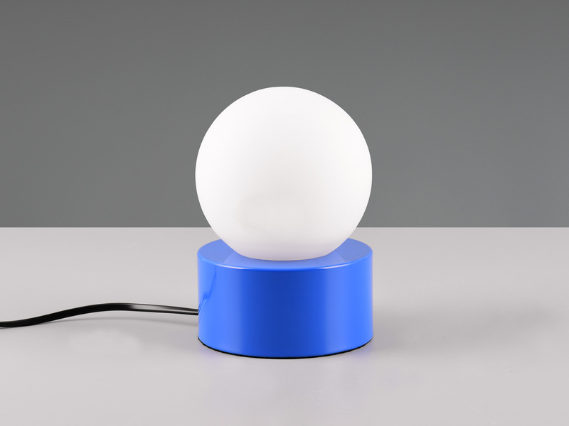 LED Tischleuchte Retro Style mit Touch-Funktion, Glasschirm Weiß, Blau Ø12cm