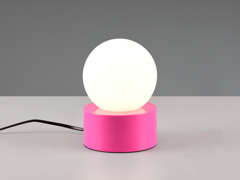 LED Tischleuchte Retro Style mit Touch-Funktion, Glasschirm Weiß, Pink Ø12cm