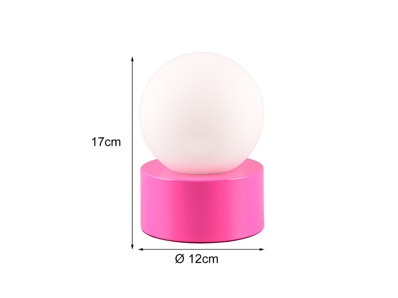 LED Tischleuchte Retro Style mit Touch-Funktion, Glasschirm Weiß, Pink Ø12cm