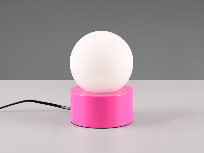 LED Tischleuchte Retro Style mit Touch-Funktion, Glasschirm Weiß, Pink Ø12cm