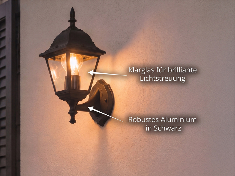 Außenwandleuchte LIVENZA Laterne stehend, Aluminium Schwarz, Höhe 34cm