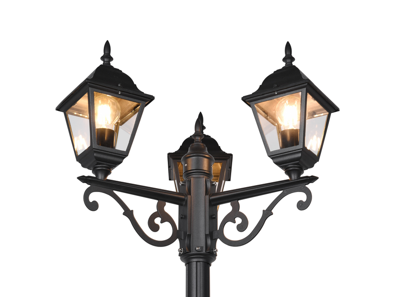 Straßenlaterne LIVENZA 3-flammig aus Aluminium Schwarz, Höhe 200cm