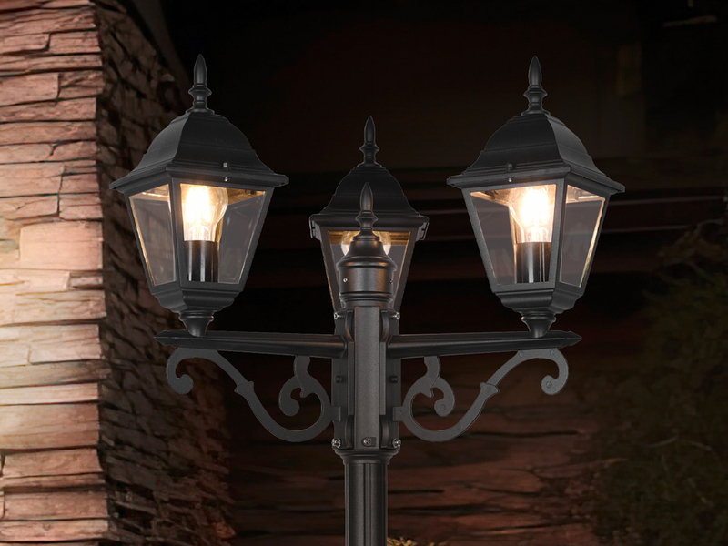 Straßenlaterne LIVENZA 3-flammig aus Aluminium Schwarz, Höhe 200cm