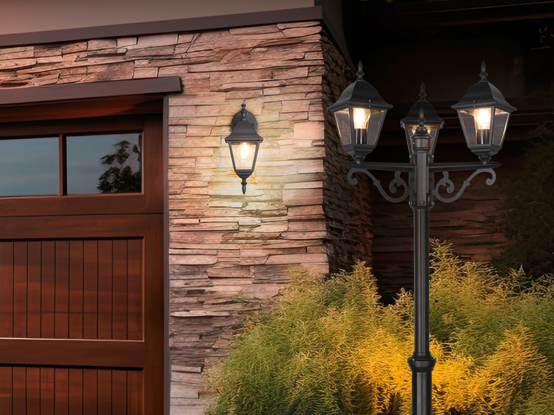 Straßenlaterne LIVENZA 3-flammig aus Aluminium Schwarz, Höhe 200cm