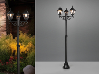 Straßenlaterne LIVENZA 3-flammig aus Aluminium Schwarz, Höhe 200cm