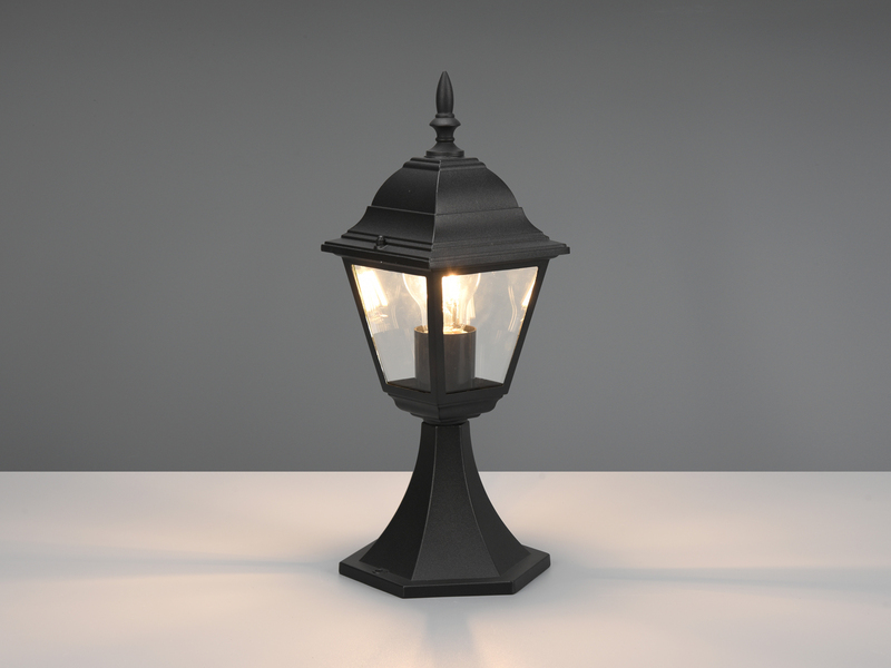 Sockelleuchte LIVENZA nostalgische Laterne, Aluminium Schwarz, Höhe 39cm