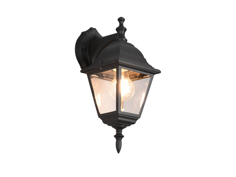 Außenwandleuchte Laterne hängend, Aluminium Schwarz mit E27 LED, Höhe 34cm