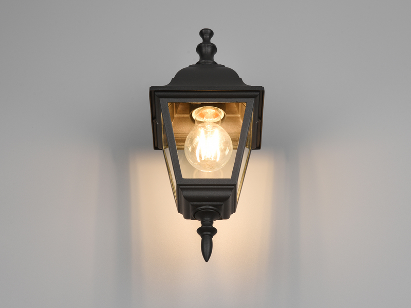 Außenwandleuchte Laterne hängend, Aluminium Schwarz mit E27 LED, Höhe 34cm
