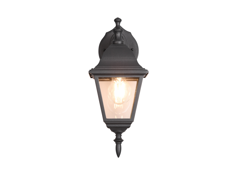 Außenwandleuchte Laterne hängend, Aluminium Schwarz mit E27 LED, Höhe 34cm