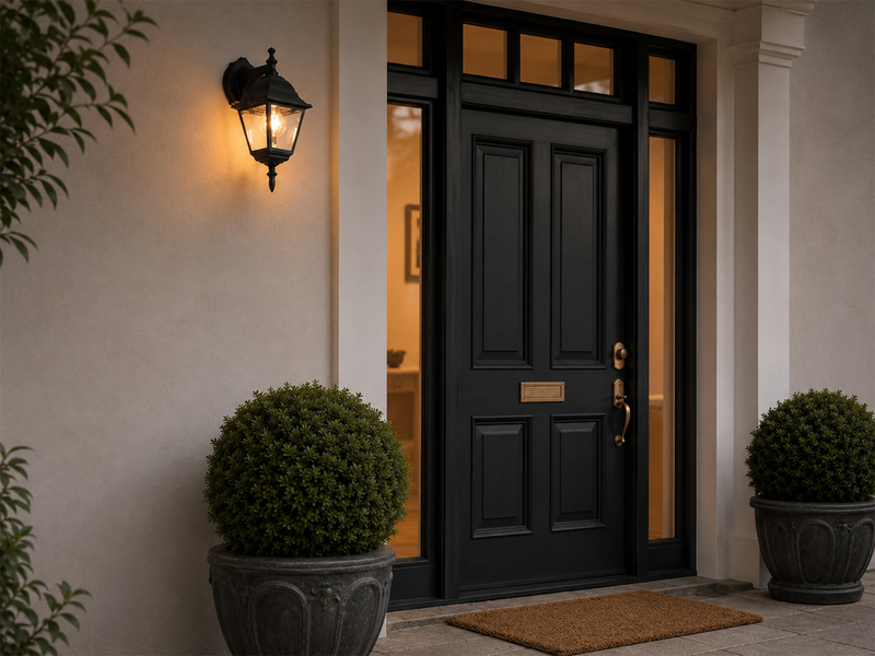 Außenwandleuchte Laterne hängend, Aluminium Schwarz mit E27 LED, Höhe 34cm