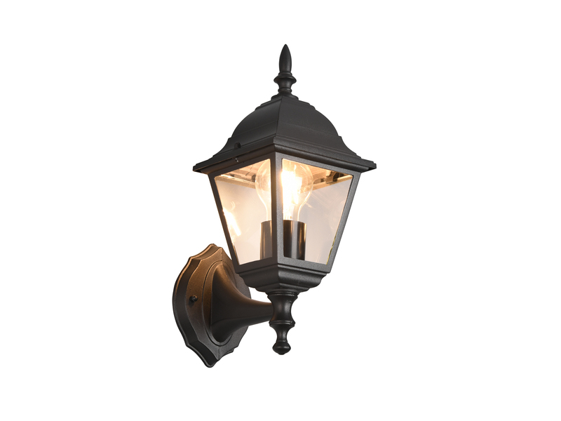 Außenwandleuchte Laterne stehend, Aluminium Schwarz mit E27 LED, Höhe 34cm