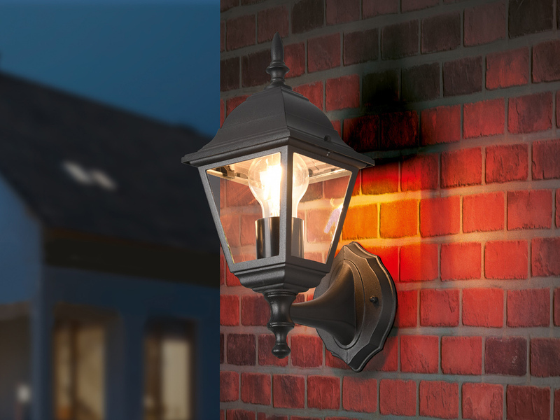 Außenwandleuchte Laterne stehend, Aluminium Schwarz mit E27 LED, Höhe 34cm
