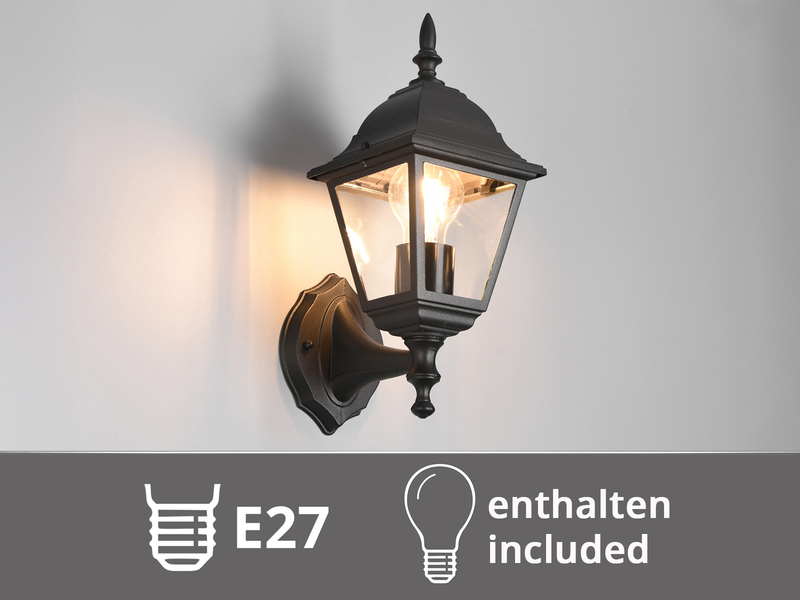 Außenwandleuchte Laterne stehend, Aluminium Schwarz mit E27 LED, Höhe 34cm