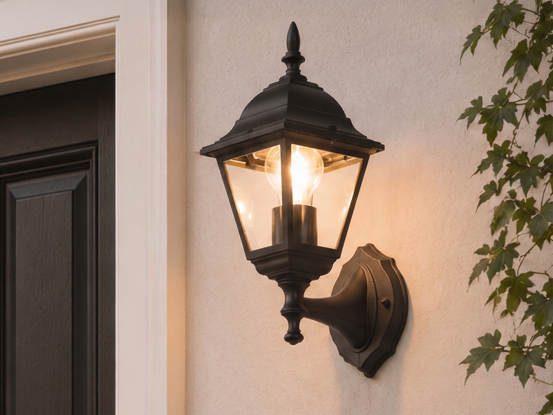 Außenwandleuchte Laterne stehend, Aluminium Schwarz mit E27 LED, Höhe 34cm