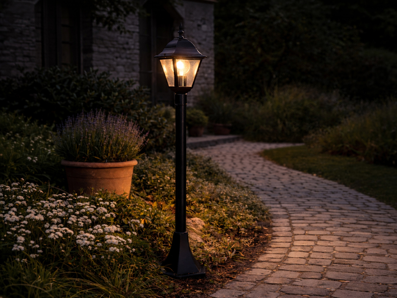 Wegeleuchte Aluminium Schwarz, Gartenlaterne mit E27 LED, Höhe 100cm