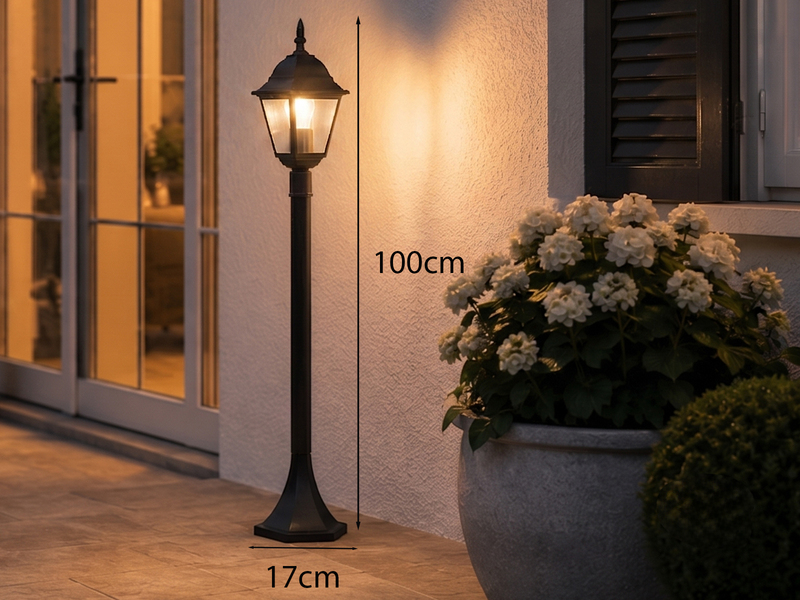 Wegeleuchte Aluminium Schwarz, Gartenlaterne mit E27 LED, Höhe 100cm