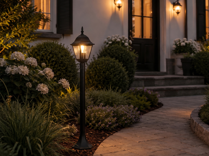 Wegeleuchte Aluminium Schwarz, Gartenlaterne mit E27 LED, Höhe 100cm