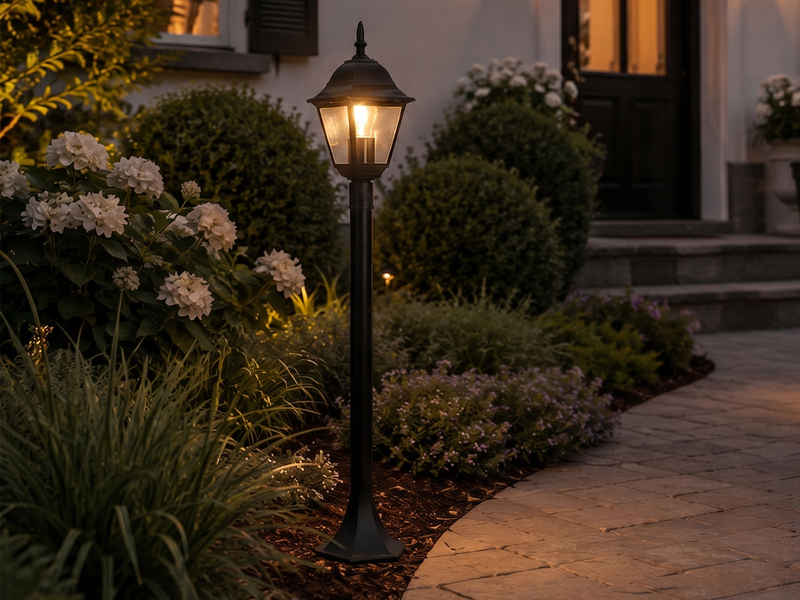 Wegeleuchte Aluminium Schwarz, Gartenlaterne mit E27 LED, Höhe 100cm