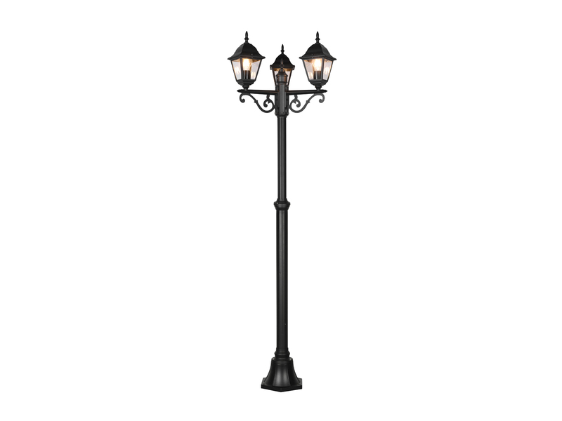 Straßenlaterne 3-flammig aus Aluminium Schwarz mit E27 LED, Höhe 200cm