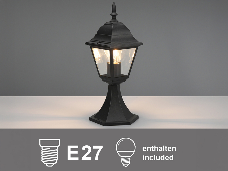 Außen Sockelleuchte Aluminium Schwarz, Gartenlaterne mit E27 LED, Höhe 39cm