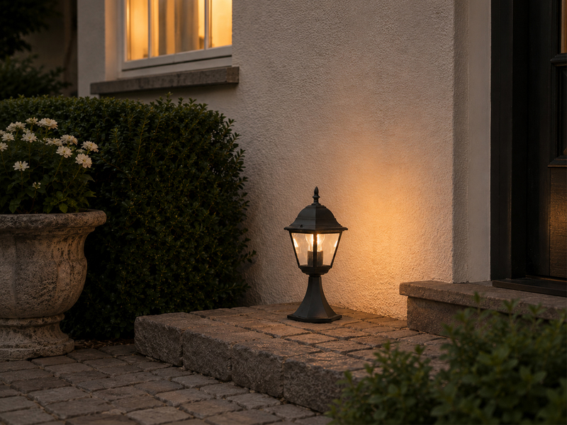 Außen Sockelleuchte Aluminium Schwarz, Gartenlaterne mit E27 LED, Höhe 39cm