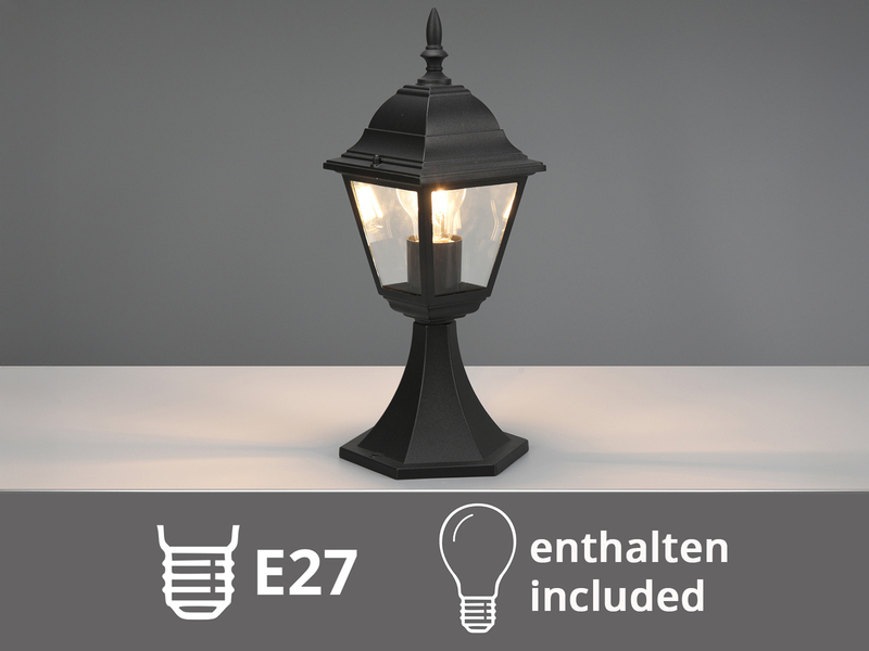 Außen Sockelleuchte Aluminium Schwarz, Gartenlaterne mit E27 LED, Höhe 39cm