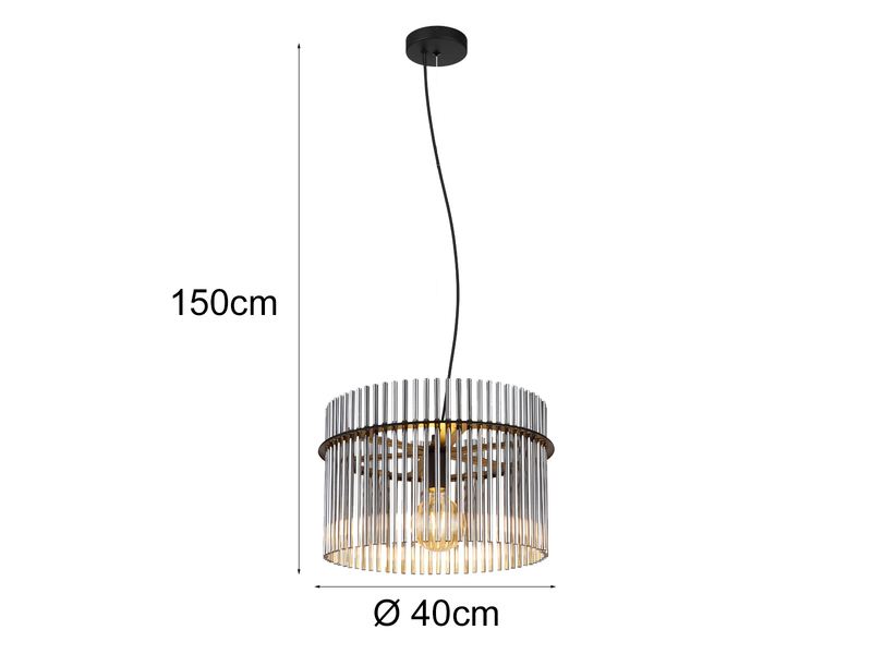 Große Pendelleuchte GORLEY mit Rauchglas Stäben, Ø40cm