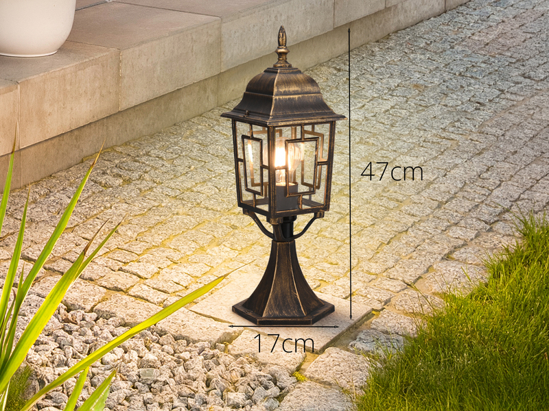 Antike Sockelleuchte VOLTURNO aus Aluminium Rostoptik, E27, Höhe 47cm