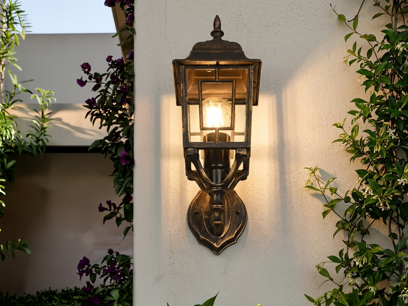 Antike Außenwandleuchte, Laterne stehend Rostoptik mit E27 LED, Höhe 41cm