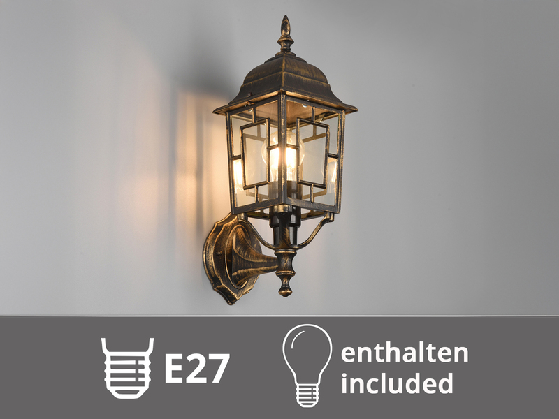 Antike Außenwandleuchte, Laterne stehend Rostoptik mit E27 LED, Höhe 41cm
