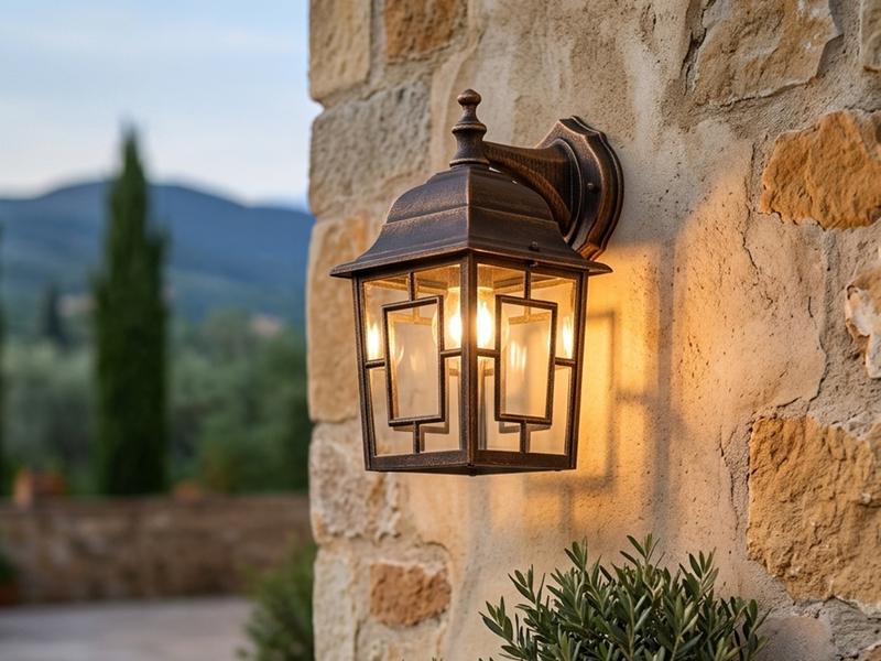 Antike Außenwandleuchte, Laterne hängend Rostoptik mit E27 LED, Höhe 30cm
